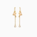 Dettaglio macro di orecchini pianeta stella luna in oro 18K con zircone rosa e catena - Orecchini pendenti a forma di pianeta con nappa (EH00610)