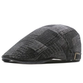 Retro grijze gestreepte denim platte pet met verstelbare messing gesp zijkant - Zwart