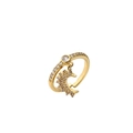 Gold-finish cross ring with crescent moon and star charms and sparkling zircon stones - Adjustable Open / Moon and Star Style (CR00128CX)