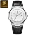 Men's ultra-thin quartz watch with octagonal silver case and black leather strap - Silver Case White Dial Leather Strap