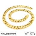 Golden 10mm stainless steel Cuban chain necklace with box clasp, 600mm length - Gold Necklace 60cm (KN225390-Z)