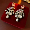 Detail of vintage gold earrings with orange gems on luxury red velvet jewelry box - 57# Silver Pin-Gold-Rose Red
