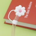 Pink and white flower silicone straw cover cap for 8-10mm drinking straws - White Pink Flower / 10mm