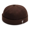 Dark brown docker hat with white palm tree embroidery in a vintage brimless design - Adjustable / Coffee