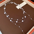 Collana a tre strati con perle e zirconi in stile vintage francese in scatola arancione - Stile Perla a Catena Sottile in Metallo / Argento