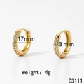 Gold stainless steel hoop earrings with sparkling cubic zirconia, 17mm diameter size - Gold (D3111)