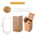 500ml Borosilikatglas Dose Set mit Bambusdeckel, Glasstrohhalm und Reinigungsbürste - 500ml 1 Stück (Mit Einzelkarton)