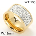 Bague large maille plaquée or 18 carats avec strass largeur 12mm et poids 16g - US 6 / Style de Diamant Complet à Face Large d'Or (KR29200-K)