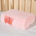 Pink coral fleece baby bath towel with cute bear embroidery and waffle texture - 110*105cm / Upgraded Pink Bear