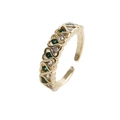 Adjustable heart ring in gold with green and white cubic zirconia stones in heart shapes - Adjustable Open / Gold Green White Heart Row