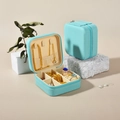 Portable light blue square jewelry box with zipper for rings and necklaces - Cross-grain / Teal Blue
