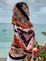 Detail of bohemian floral print beach shawl with hood showing ethnic patterns and vibrant colors - Bohemian Hooded (Ethnic Style-5)