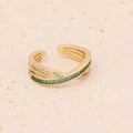 Anello aperto incrociato dorato con pietre verde smeraldo e zirconi bianchi - Stile Incrociato (2#)