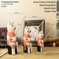 Set mit 3 nordischen Holz-Angelkatzen-Figuren in Weiß, Orange und Schwarz - Weiß Orange Schwarz