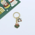 Detail of gold metal Christmas keychain with star Santa and heart reindeer pendants - Star Santa & Heart Reindeer