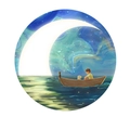Student bedside night light with a dreamy boy and pet boat illustration variant - Brave Heart