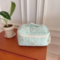 Mint green heart-quilted toiletry bag with handle and top zipper closure - Heart Quilted Style / Green