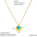 Detailed dimensions of gold turquoise sunflower evil eye necklace in stainless steel - Turquoise Disc Pendant (SN255G)
