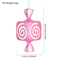 Pink candy Christmas ornament with white swirl detail and dimensions shown - 20cm Pink White Square Spiral