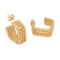 Golden twisted woven U-shaped stainless steel earrings with textured geometric design - 3# Rectangle Shape