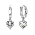 Elegantes pendientes de corazón en plata S925 con cristales de circonita cúbica transparentes - Hebilla de oreja con colgante de corazón