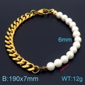 Bracciale a catena cubana dorata con perle di conchiglia, lungo 190mm e largo 7mm - Bracciale 19cm / Oro