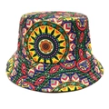 Detailed view of vibrant bohemian mandala print on twill fabric bucket hat for women - M (56-58cm) / Bohemian Mandala Print Style (8#)