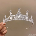 Silver rhinestone birthday crown tiara with large oval stones and 15.5cm diameter - 14# Pure White Heart Crown (15.5cm)