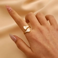 18K gold plated open ring featuring dual white teardrop enamel stones on silk background - 2618k Pure Gold Triangle 3932