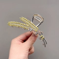 Silver wheat ear hair claw clip with yellow rhinestones for elegant updo hairstyles - Double Head Wheat Ear Yellow Rhinestone