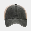 Vintage washed dark gray and beige mesh baseball cap with distressed cotton panels - Adjustable / Army Green