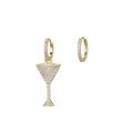 Asymmetric golden earrings featuring a martini glass pendant with white cubic zirconia - Asymmetric Goblet Style (EH00173) / Gold