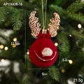 Red flocked reindeer Christmas ornament with golden glitter details for festive decor - Red Flocked Cute Reindeer