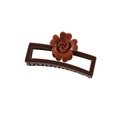 Dark brown flower hair claw clip with cutout design and polished rose finish for women - Shiny Dark Coffee