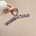 Purple acrylic heart hair claw clip with marble texture for elegant hairstyling - Large 13cm / Purple