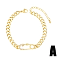 Golden paperclip bracelet with pavé white zircon stars and adjustable lobster clasp - Safety Pin Star Style (A)