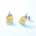 Pendientes de plata S925 con diamantes amarillos cuadrados y detalles en blanco - 4*4mm/Plata S925 / Amarillo/Plata