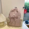 Pink and beige color-block washed fabric backpack with cute green heart charm - Pink