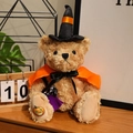 Halloween teddy bear plush in witch hat and orange cape with a purple broom - 32cm / Orange Cape Style