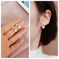 Rose gold bowknot pearl earrings featuring dangling white round pearls for women - 5# Bowknot Pearl