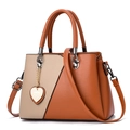 Brown and beige patchwork handbag with adjustable strap and golden heart pendant - Orange and Khaki