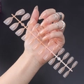 Close-up of translucent nude pink press-on nails set on hands with elegant rings - Translucent Nude Pink (JJL-17)