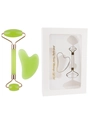 Green aventurine face roller and heart gua sha set in a premium white gift box - 2-Piece Resin Roller Clear Green + Gift Box