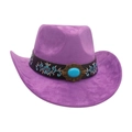 Purple suede western cowboy hat with turquoise floral embroidery and center stone - Purple [Wide Leather Embroidery]