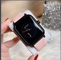 Chic pink silicone strap square watch with black dial and gold accents for women - Pink Strap Gunmetal Case