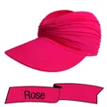 Women's rose red sun hat with pleated turban design and wide brim for UV protection - One Size / Rose Red