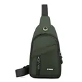 Waterproof oxford chest bag for men in dark green finish with sport labels - Style 4 (7078) / Army Green