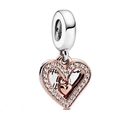 Two-tone heart charm with rose gold center and clear crystals for charm bracelets - Double Layer Heart Two-Tone Rhinestone Dangle (#11)