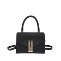 Elegant black handbag with glitter flap and matte leather body featuring gold accents - Black