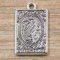 Silver zinc alloy tarot pendant featuring The World card design in a rectangular shape - The World-Antique Silver